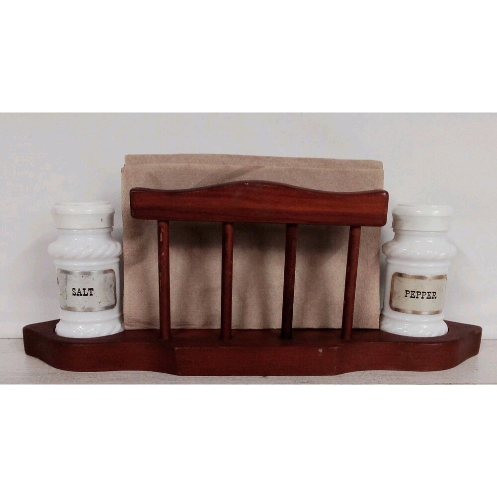 Antique Wood  Salt/Pepper/Napkin Holder